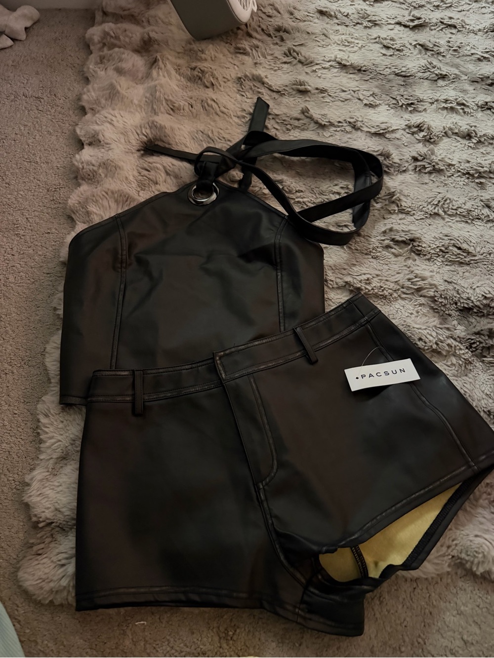 PacSun Black Faux Leather Halter Top and High-Waist Shorts Set